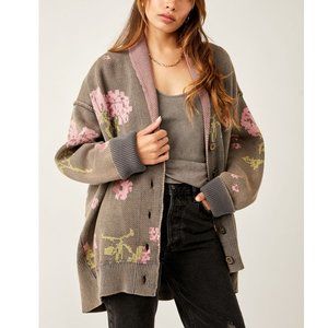 FREE PEOPLE Chamomile Pattern Cardi / Pink and Grey Combo